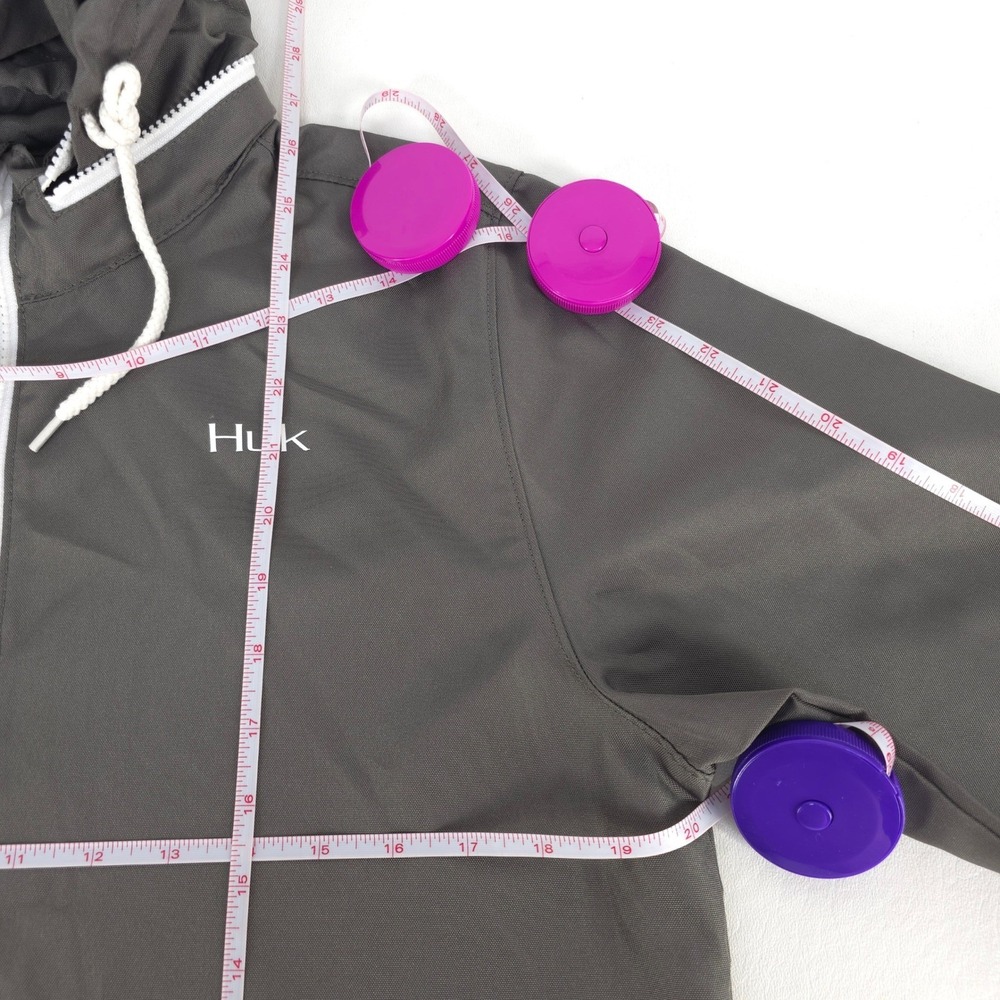 Huk Breaker Performance Windbreaker Jacket Gray Hooded Lightweight Shell Medium - Picture 4 of 16